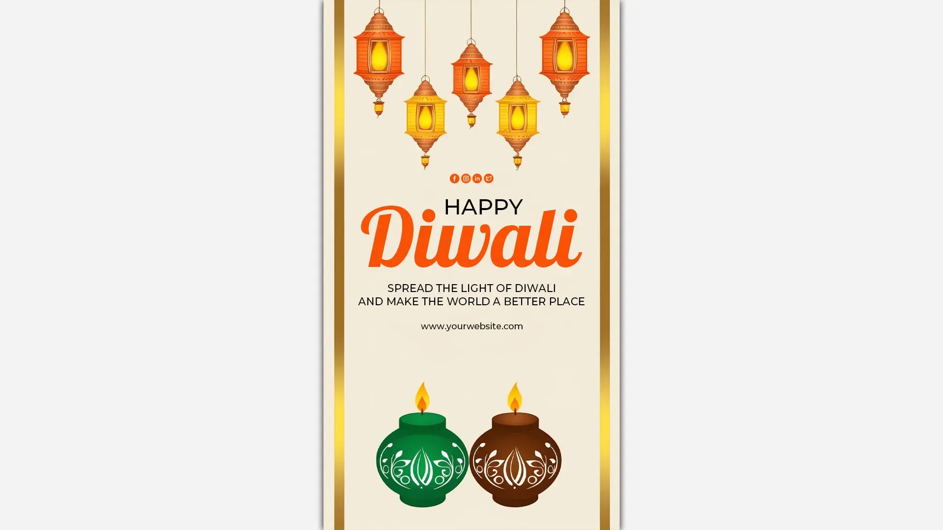 Modern Diwali Wishes Instagram Story Template with Diyas and Lanterns image